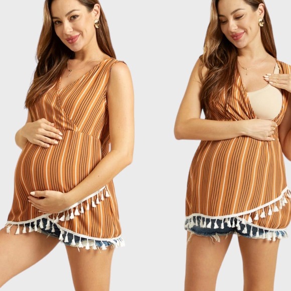 Tops - Bohemian Maternity Nursing top Tassel Detail